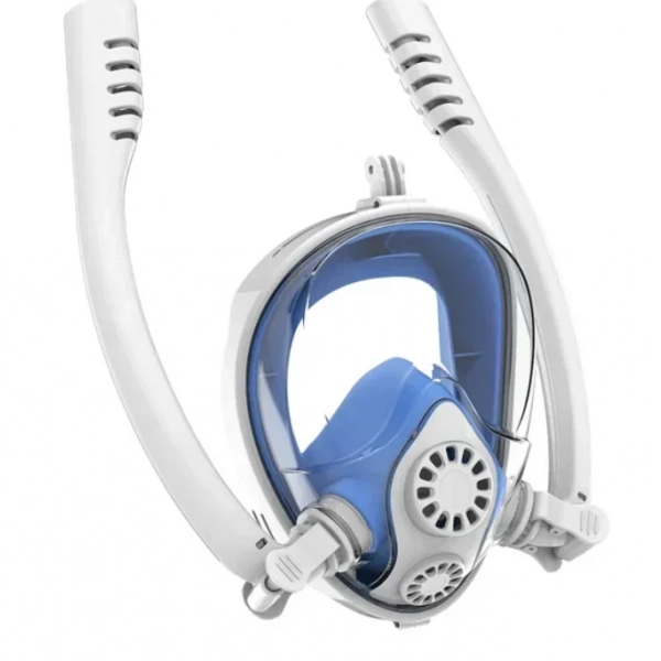 Full Face Snorkel Mask Ολοπρόσωπη Μάσκα Θάλασσας με 2 Αναπνευστήρες & Βάση για Action Camera HJKB K2 - Λευκό/Μπλε S/M